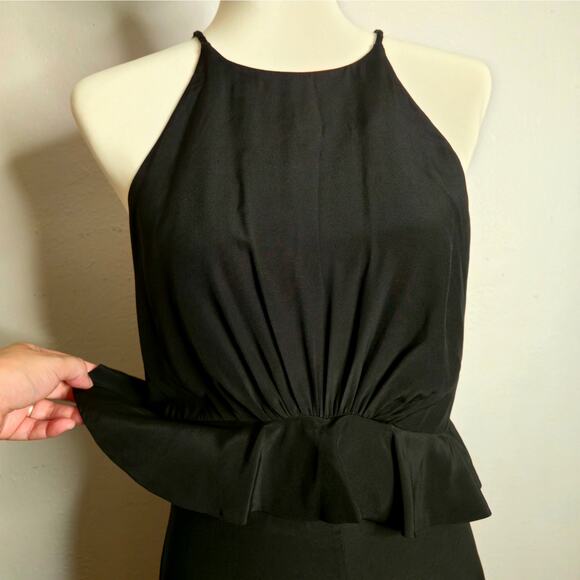 Zimmermann Ruffle Trimmed Silk Crepe De Chine Jumpsuit Size 1/S Black Wide Leg - Picture 6 of 15